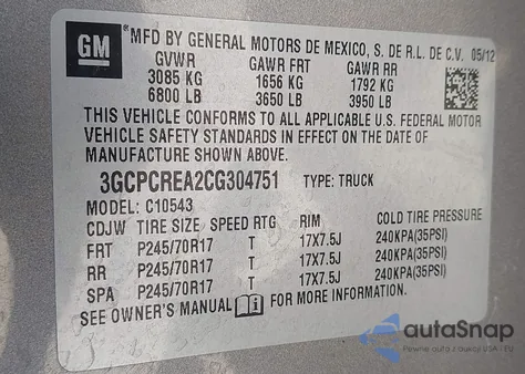 2012 Chevrolet Silverado 1500 Ls z USA, uszkodzony, nr VIN 3GCPCREA2CG304751